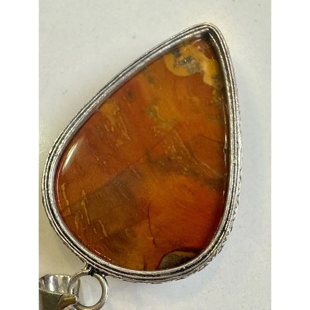 Vintage Y2K Carnelian Agate + Sterling Silver Pendant 2